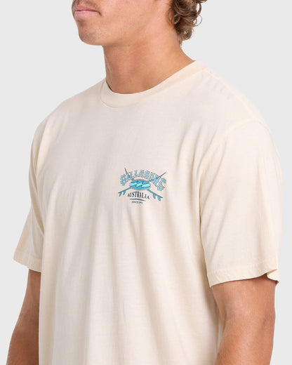 Billabong Men's Heritage Arch Wave Washed Premium Short Sleeve Cotton T-Shirt - Oatmeal