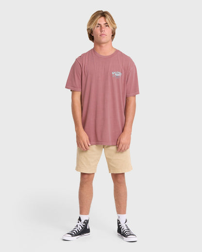Billabong Men's Heritage Arch Wave Washed Premium Short Sleeve Cotton T-Shirt - Red Dahlia