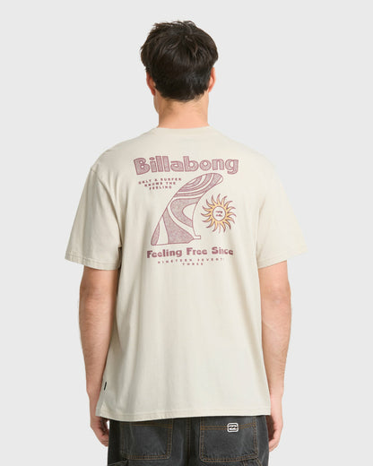 Billabong Men's Single Fin Premium Short Sleeve Knit T-Shirt - Oatmeal