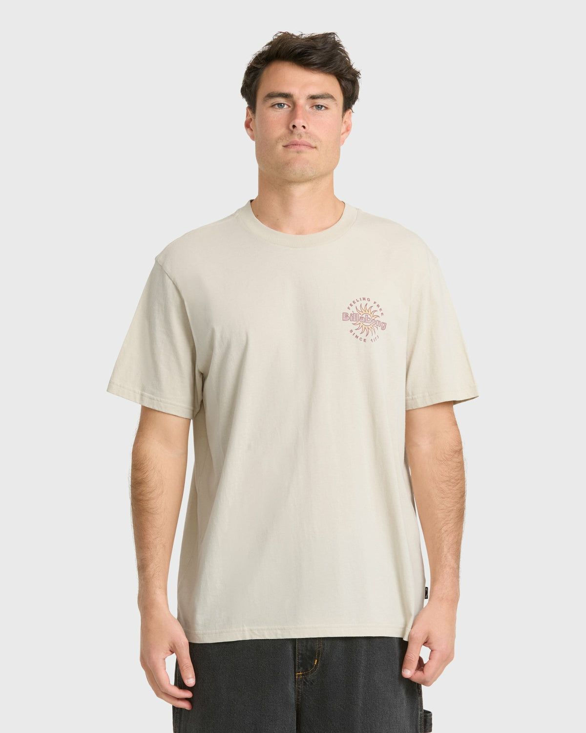 Billabong Men's Single Fin Premium Short Sleeve Knit T-Shirt - Oatmeal