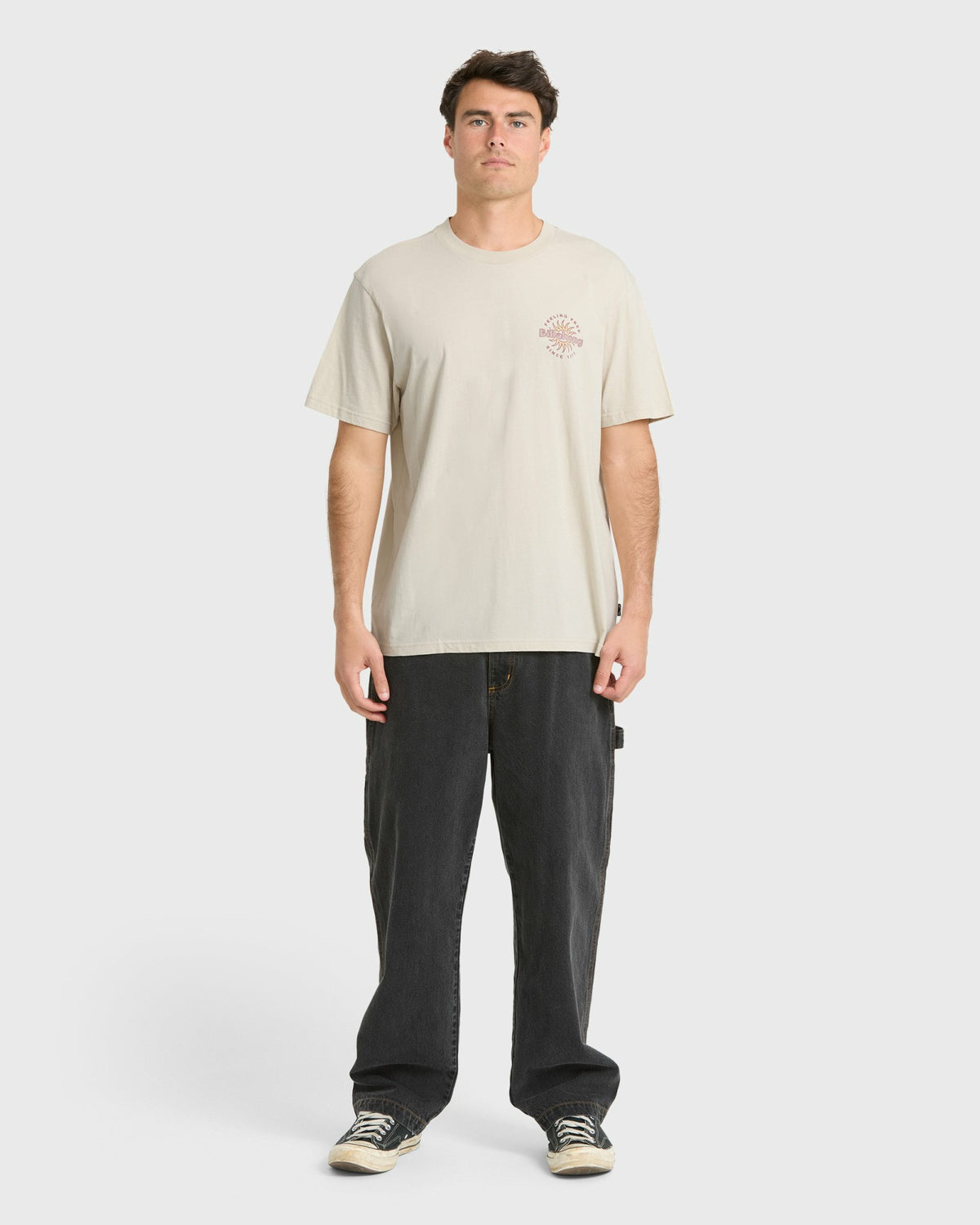 Billabong Men's Single Fin Premium Short Sleeve Knit T-Shirt - Oatmeal
