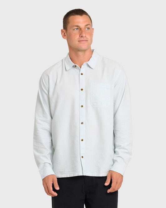 Billabong Men's Garage Post Up Long Sleeve Oxford Shirt - Blue Smoke