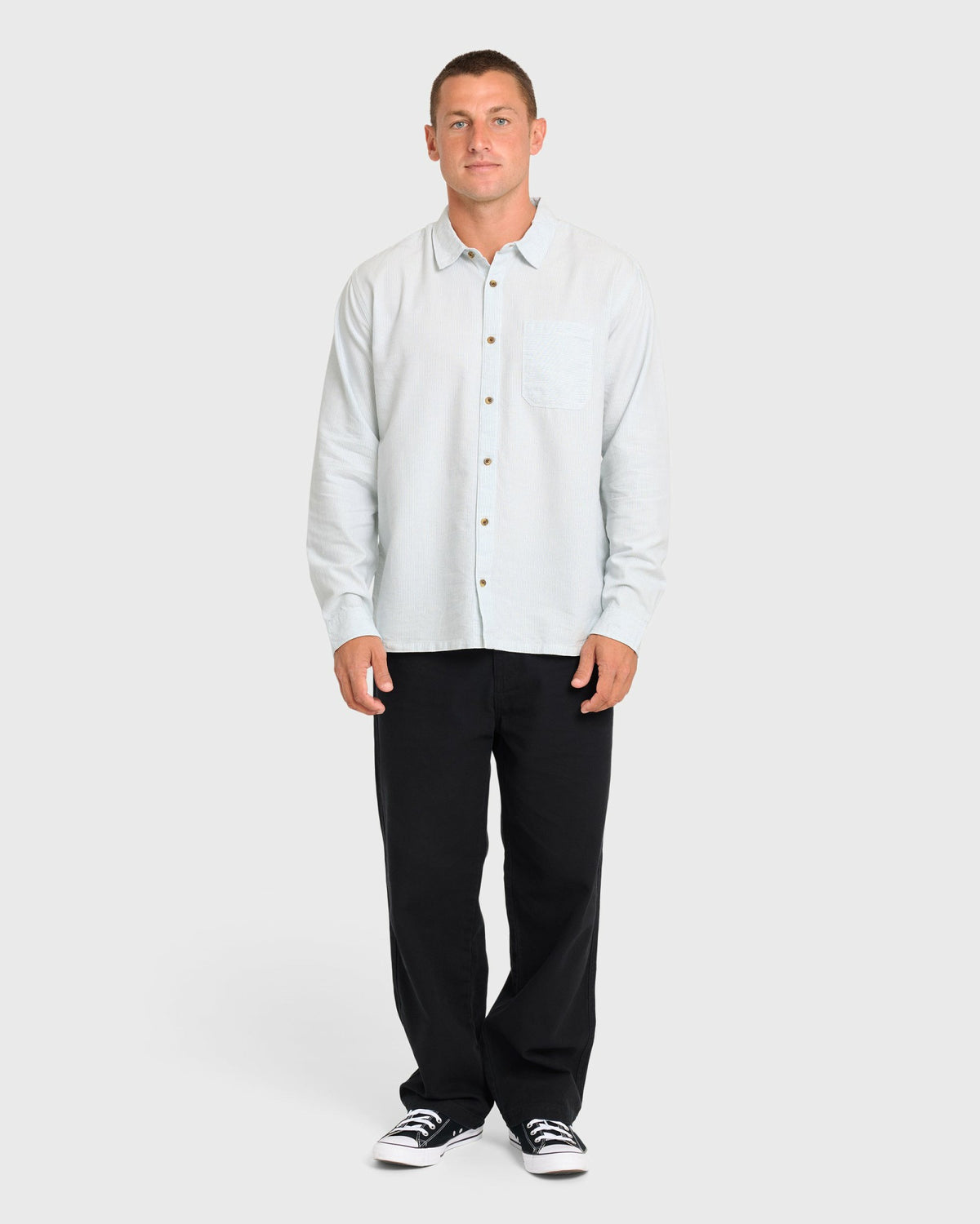Billabong Men's Garage Post Up Long Sleeve Oxford Shirt - Blue Smoke
