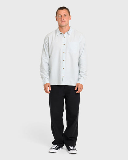 Billabong Men's Garage Post Up Long Sleeve Oxford Shirt - Blue Smoke