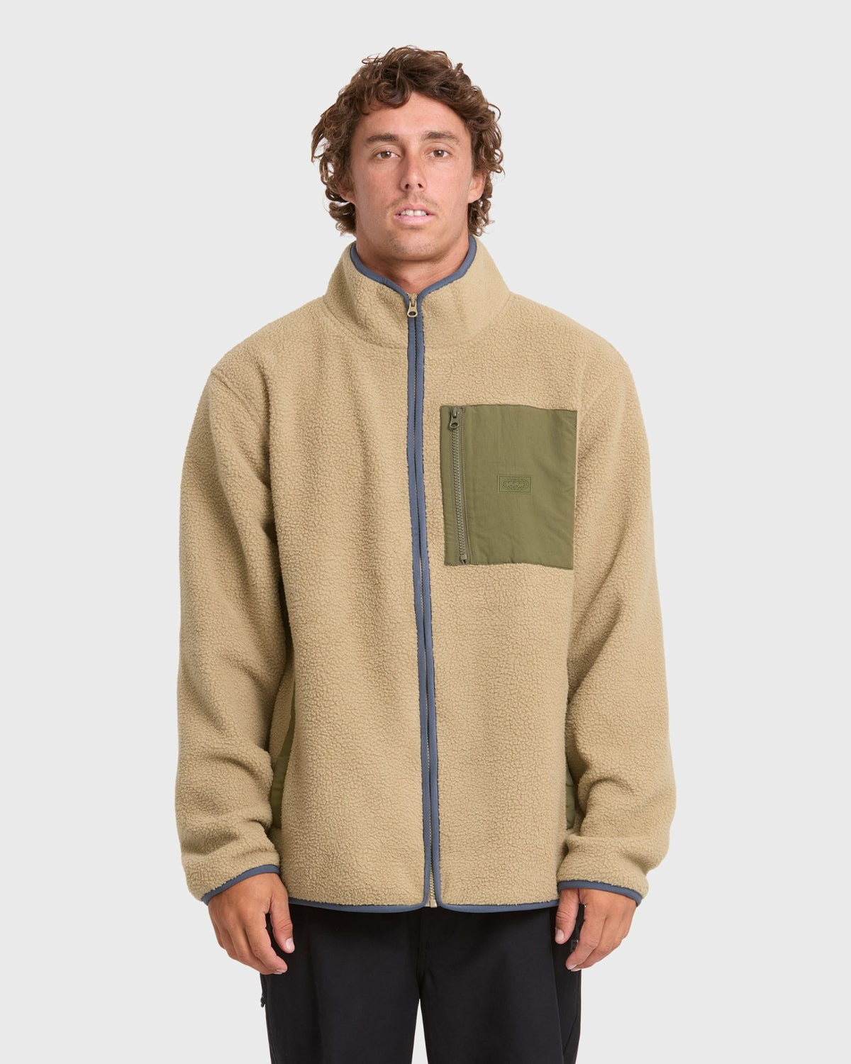 Billabong Men's Alpine Mock Neck Full-Zip Fleece - Pale Khaki