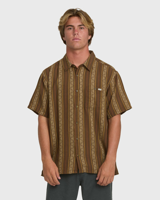 Billabong Men's Sundays Jacquard Short Sleeve Woven Shirt - Vintage Khaki