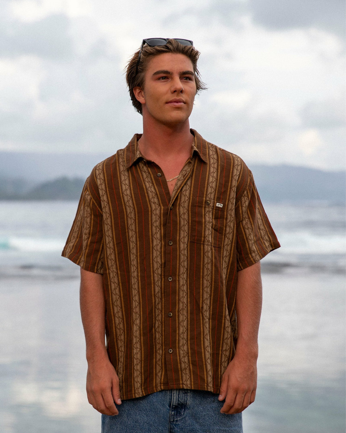 Billabong Men's Sundays Jacquard Short Sleeve Woven Shirt - Vintage Khaki