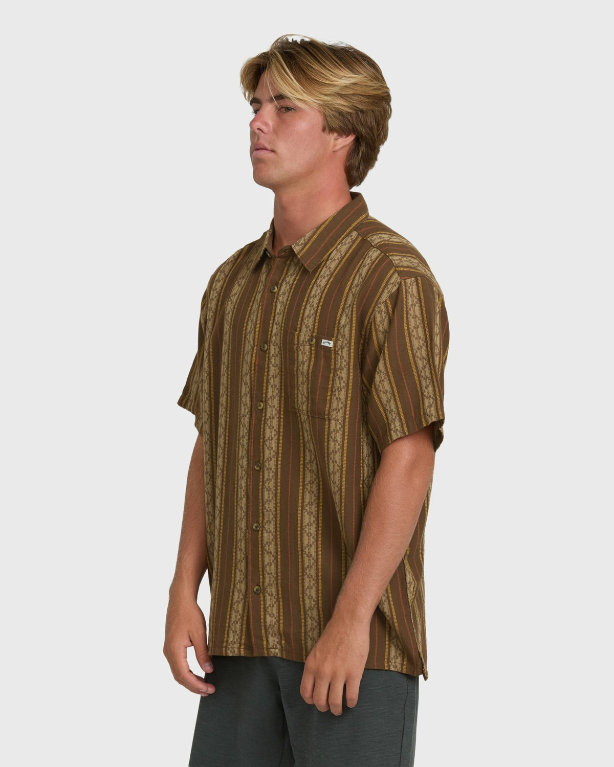 Billabong Men's Sundays Jacquard Short Sleeve Woven Shirt - Vintage Khaki