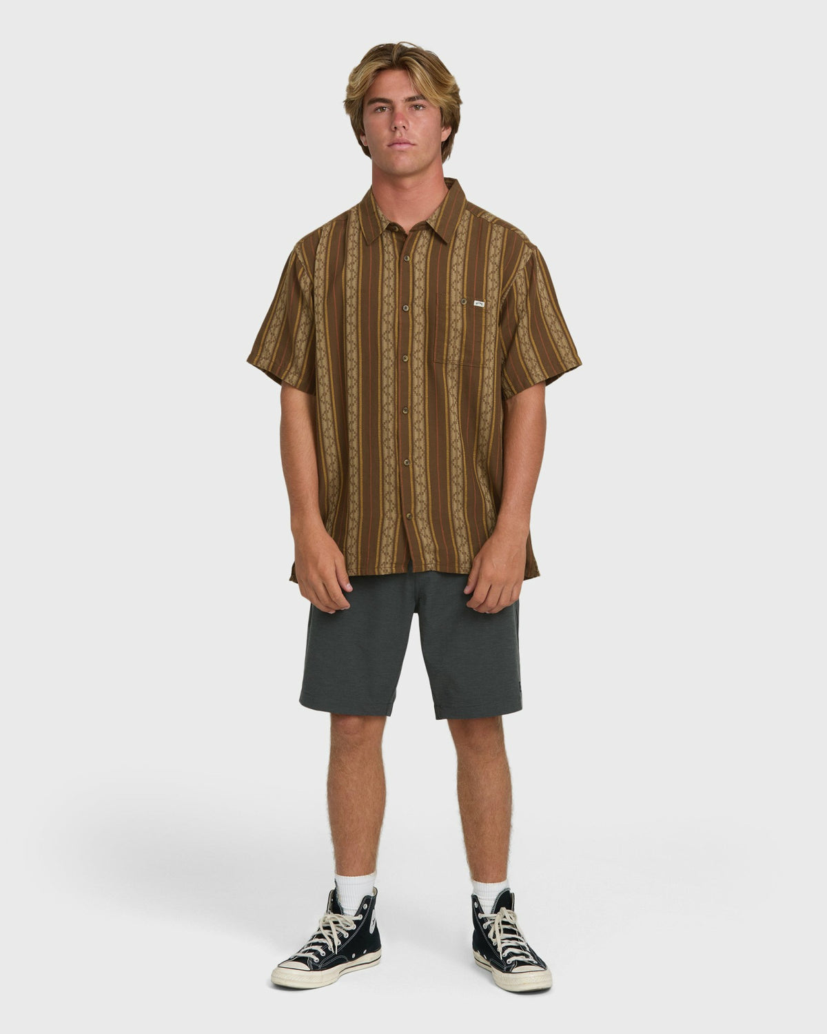 Billabong Men's Sundays Jacquard Short Sleeve Woven Shirt - Vintage Khaki