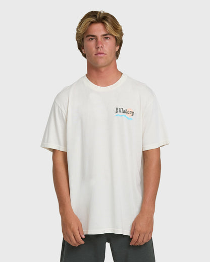 Billabong Men's Loner Wave Washed Premium Short Sleeve Knit T-Shirt - Off White