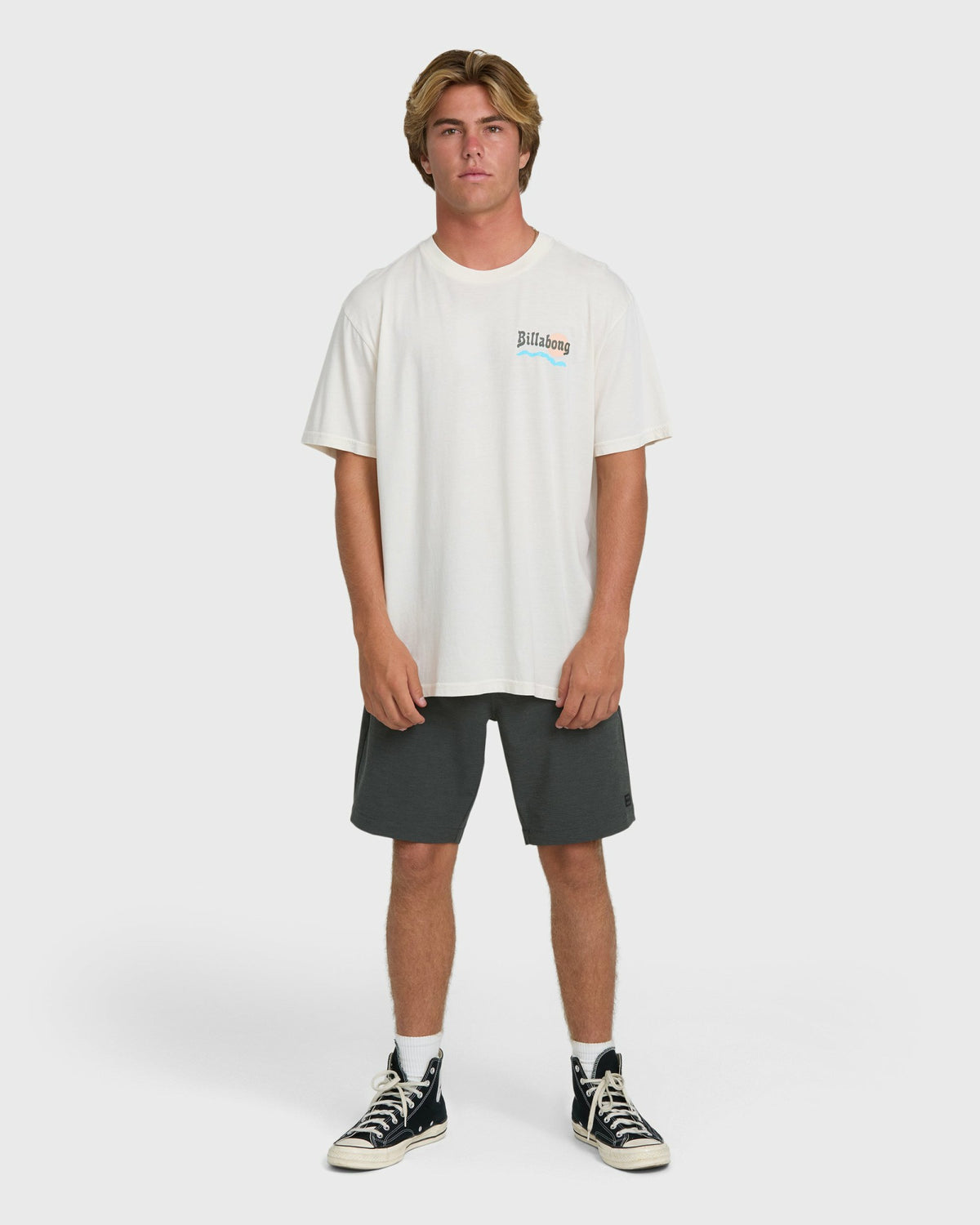 Billabong Men's Loner Wave Washed Premium Short Sleeve Knit T-Shirt - Off White