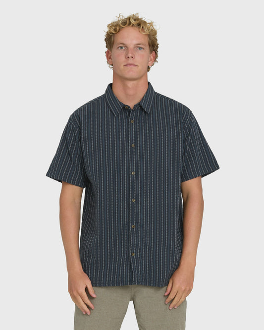 Billabong Men's Garage Sandon Jacquard Short Sleeve Woven Shirt - True Navy