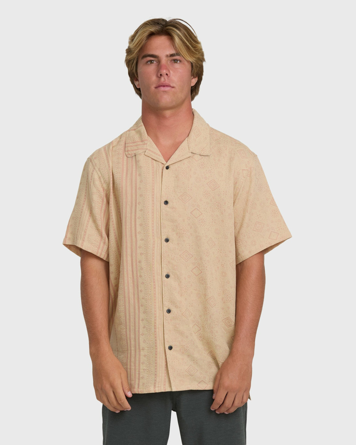 Billabong Men's Garage Nashua Jacquard Short Sleeve Woven Shirt - Oatmeal