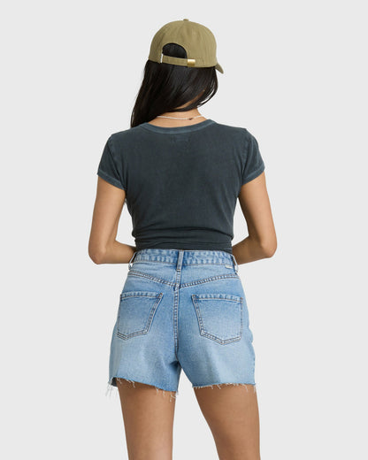 Billabong Women's Riley Cut-Off Denim Shorts - Faded Indigo Fray