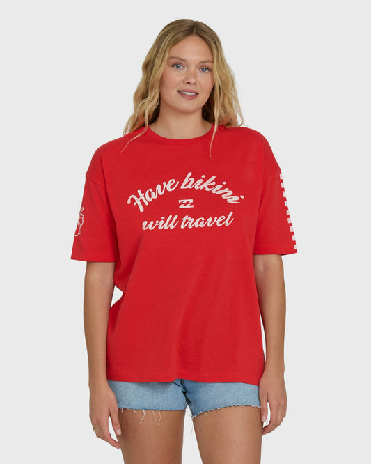 Billabong Women's I Will Travel Short Sleeve Knit T-Shirt - Fiesta Red