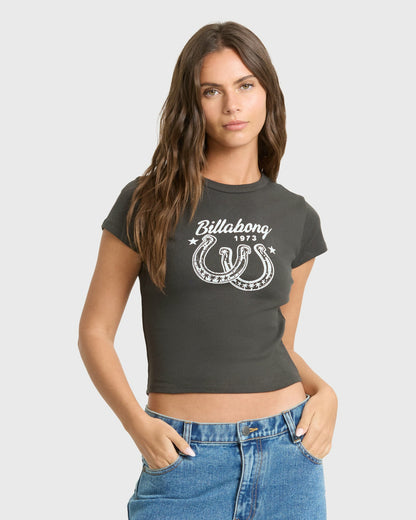 Billabong Women's Suns Up Now Short Sleeve Cotton T-Shirt - Off Black