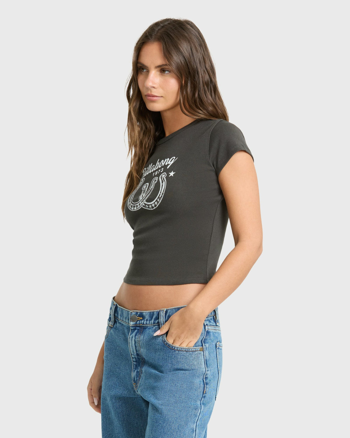 Billabong Women's Suns Up Now Short Sleeve Cotton T-Shirt - Off Black