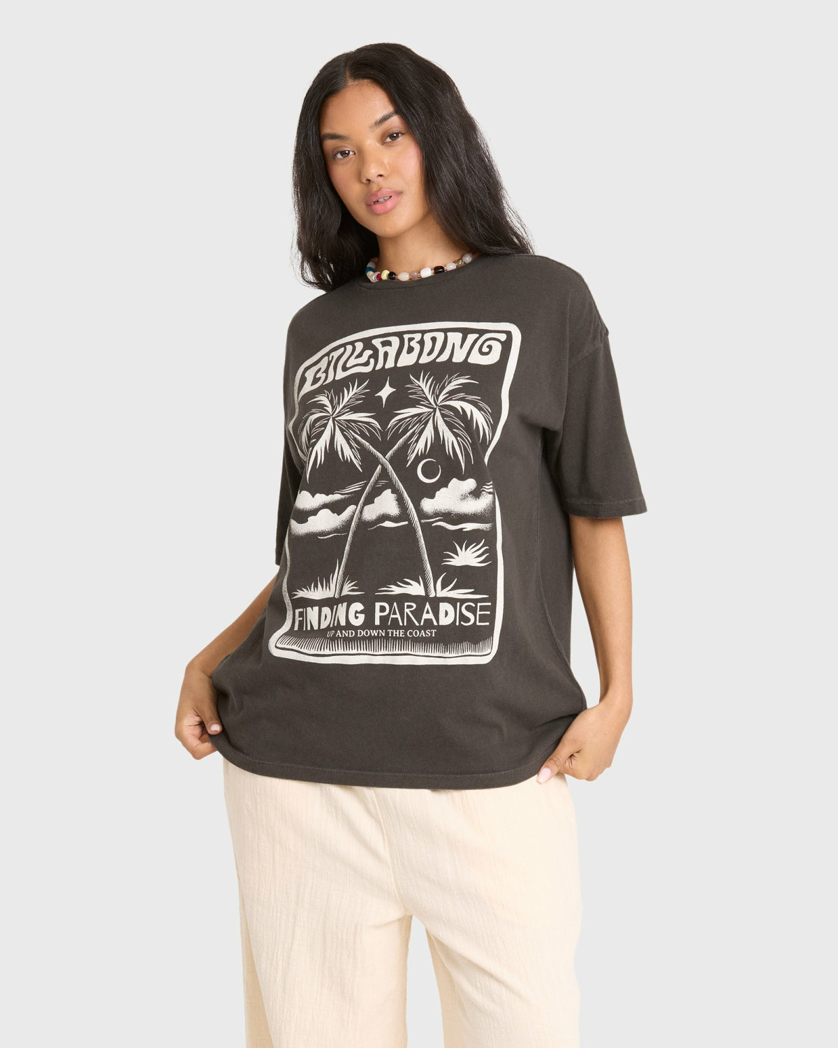 Billabong Women's Tropical Filmore Short Sleeve Knit Graphic T-Shirt - Off Black