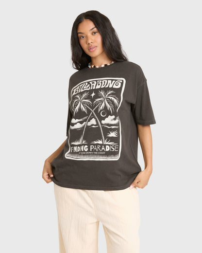Billabong Women's Tropical Filmore Short Sleeve Knit Graphic T-Shirt - Off Black