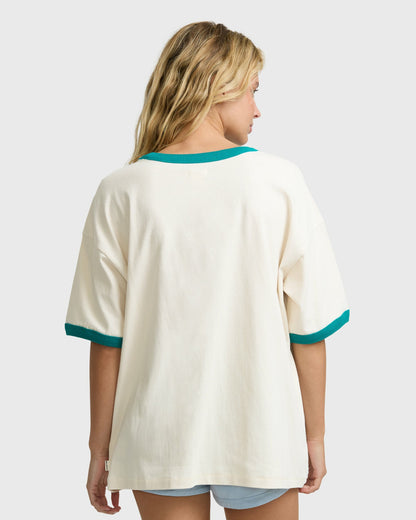 Billabong Women's Go West Ringer Short Sleeve Knit T-Shirt - White Cap