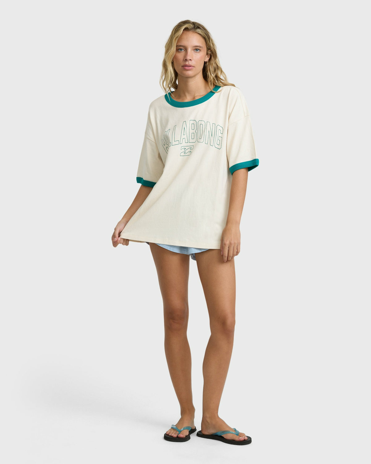 Billabong Women's Go West Ringer Short Sleeve Knit T-Shirt - White Cap
