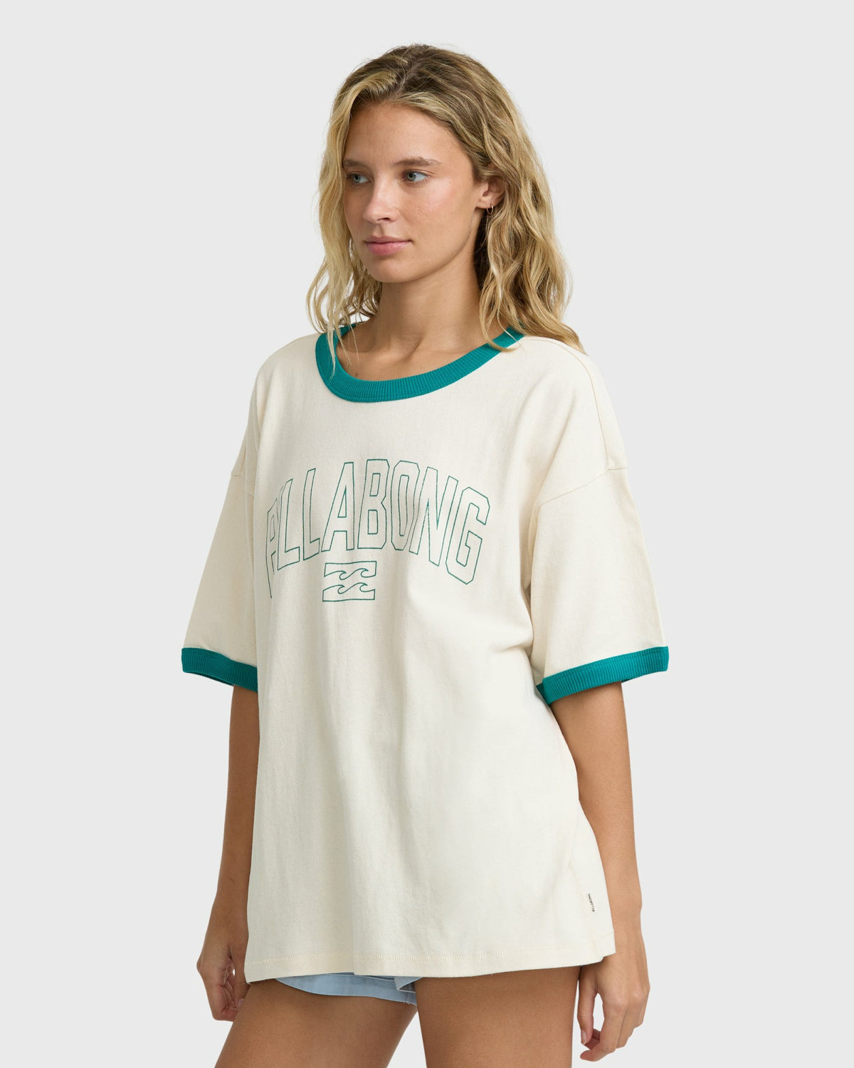Billabong Women's Go West Ringer Short Sleeve Knit T-Shirt - White Cap