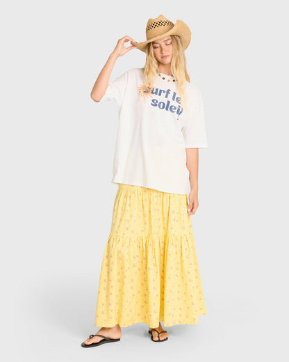 Billabong Women's Surf Le Soleil Short Sleeve Cotton T-Shirt - Salt Crystal
