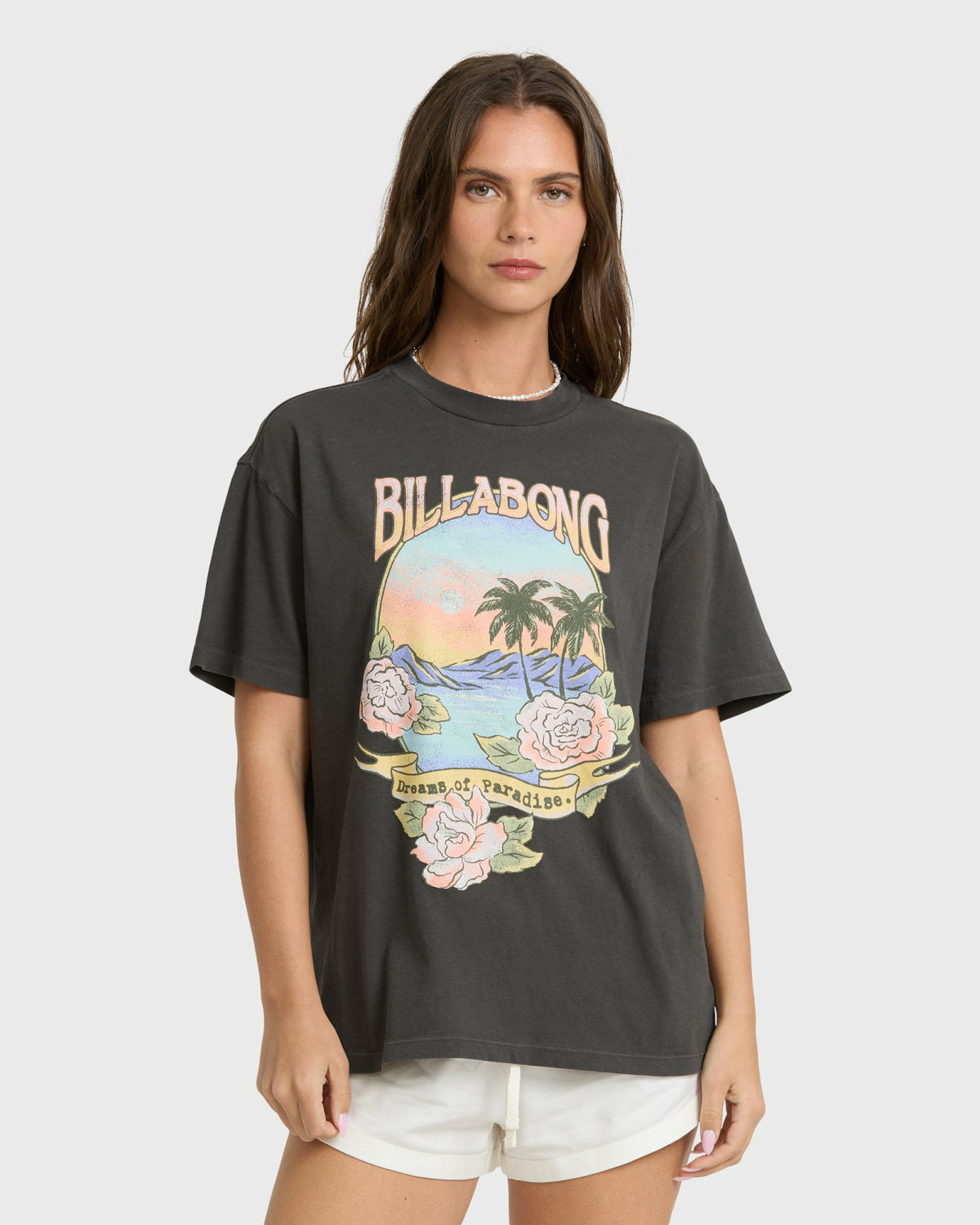 Billabong Women's Dreamy Memories Short Sleeve Cotton T-Shirt - Off Black