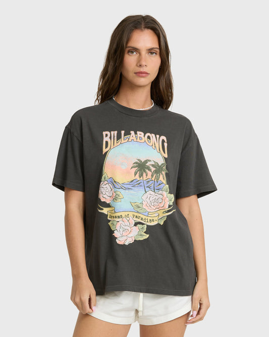 Billabong Women's Dreamy Memories Short Sleeve Cotton T-Shirt - Off Black