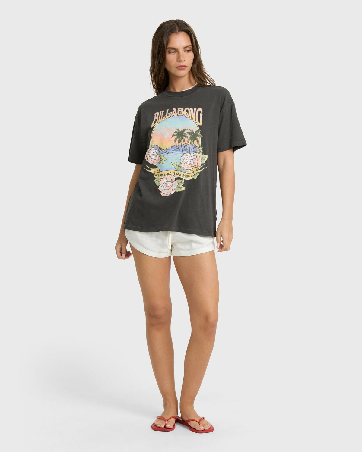 Billabong Women's Dreamy Memories Short Sleeve Cotton T-Shirt - Off Black
