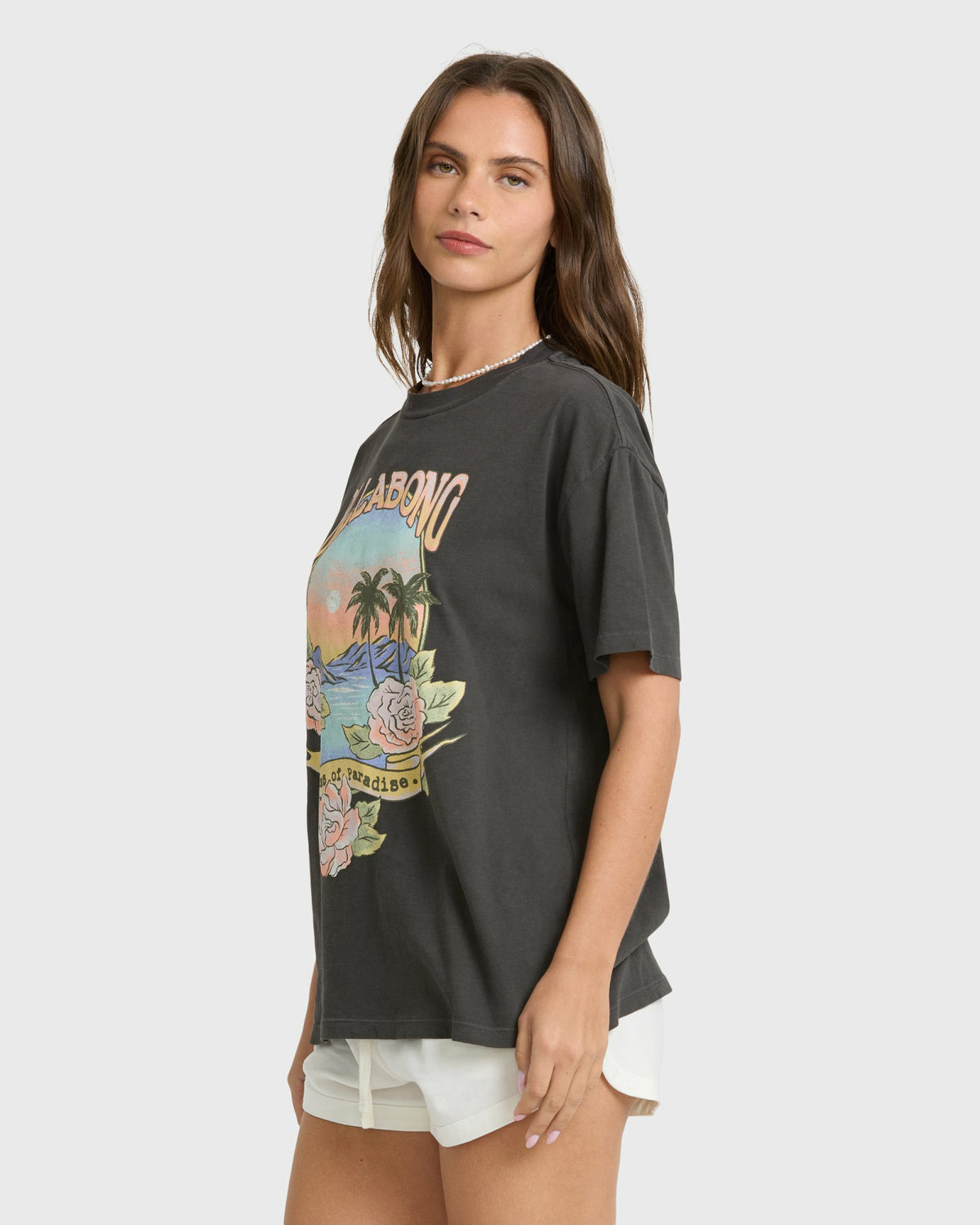 Billabong Women's Dreamy Memories Short Sleeve Cotton T-Shirt - Off Black