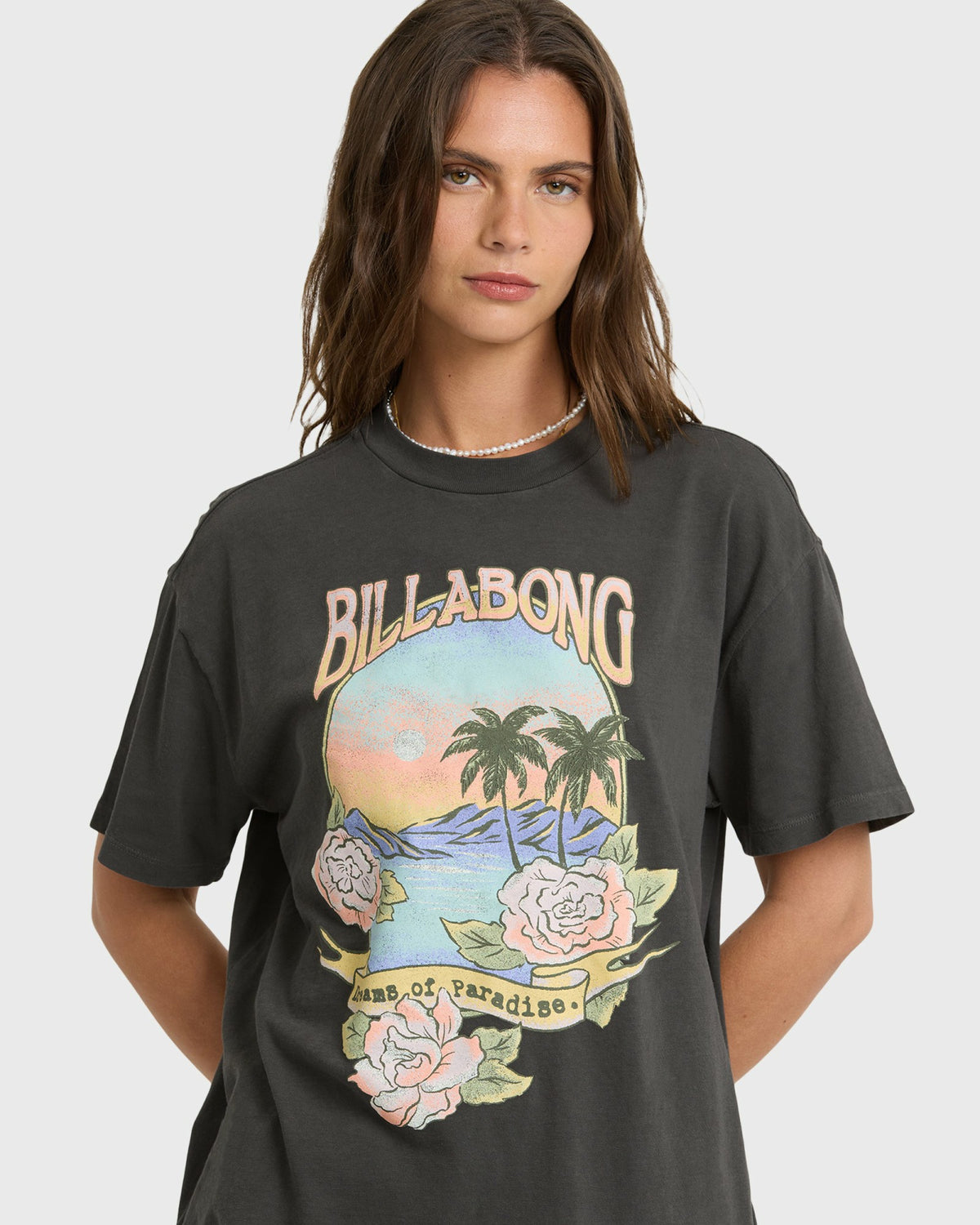 Billabong Women's Dreamy Memories Short Sleeve Cotton T-Shirt - Off Black