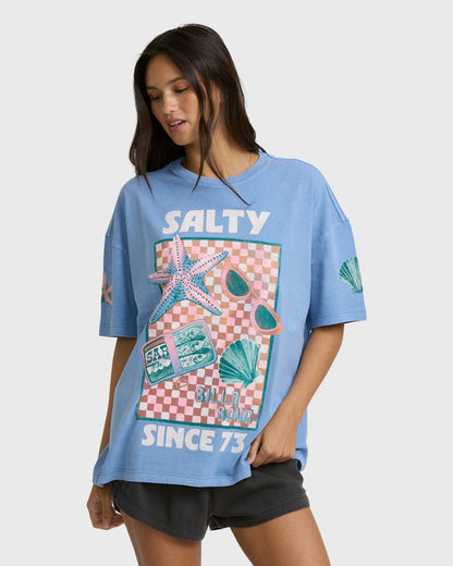 Billabong Women's Salty Life Short Sleeve Cotton Graphic T-Shirt - Blue Horizon