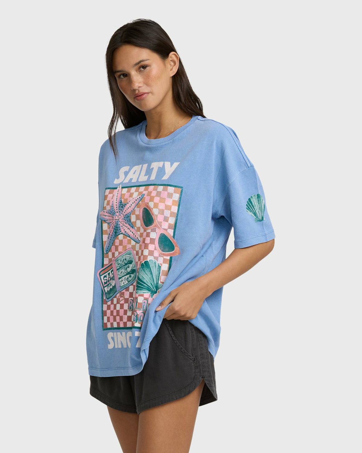 Billabong Women's Salty Life Short Sleeve Cotton Graphic T-Shirt - Blue Horizon