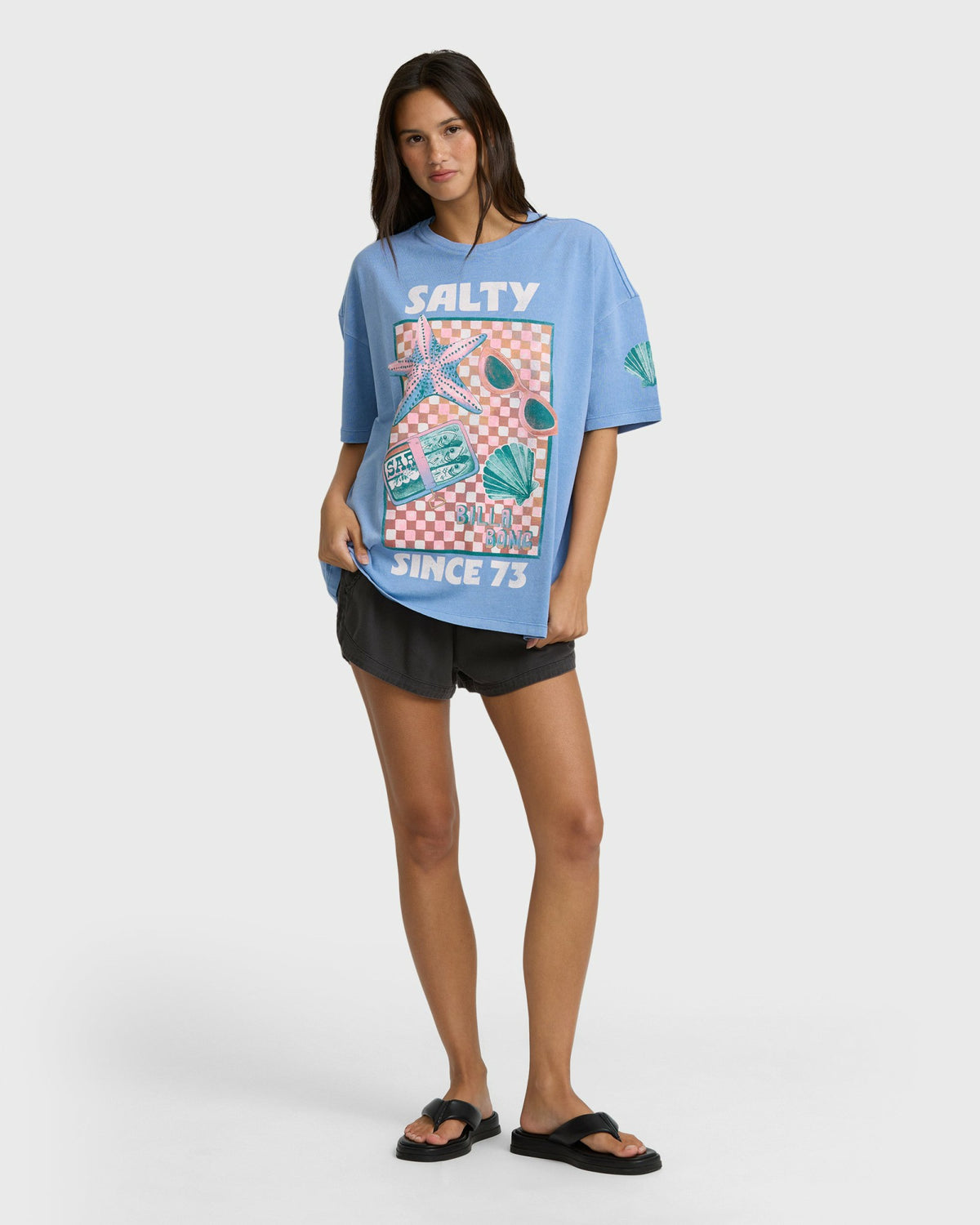 Billabong Women's Salty Life Short Sleeve Cotton Graphic T-Shirt - Blue Horizon