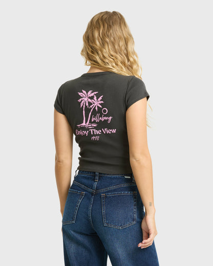 Billabong Women's Magic Sunsets Short Sleeve Rib Knit T-Shirt - Off Black