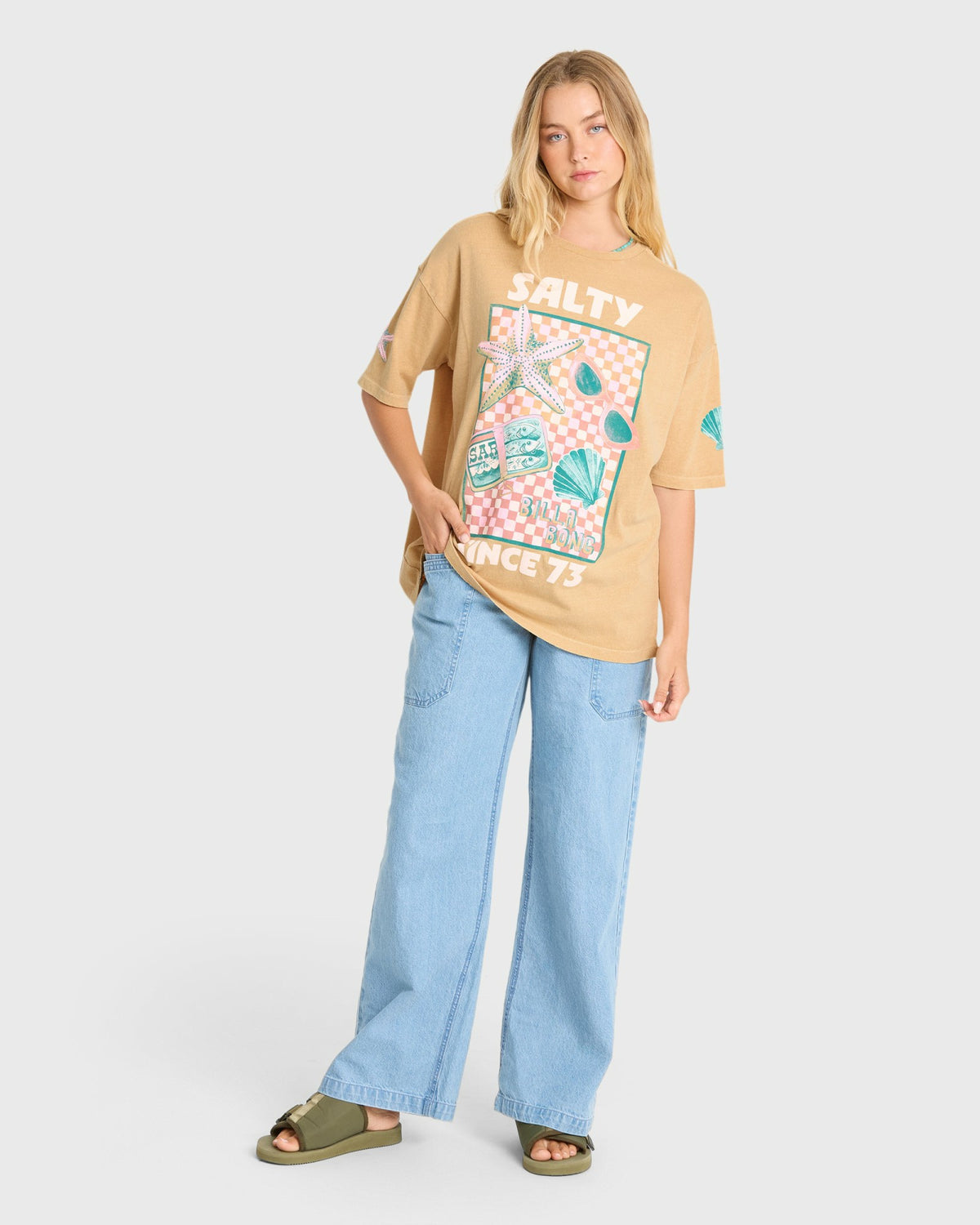 Billabong Women's Salty Since Short Sleeve Cotton Graphic T-Shirt - Curry