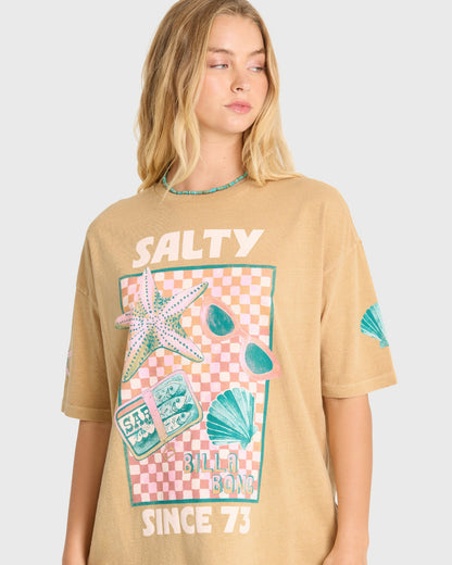 Billabong Women's Salty Since Short Sleeve Cotton Graphic T-Shirt - Curry
