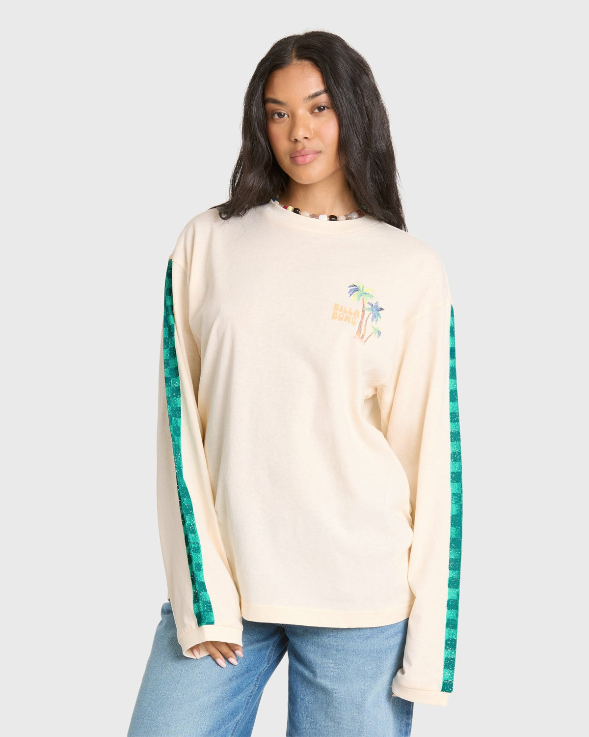 Billabong Women's On Vacay Long Sleeve Cotton T-Shirt - White Cap