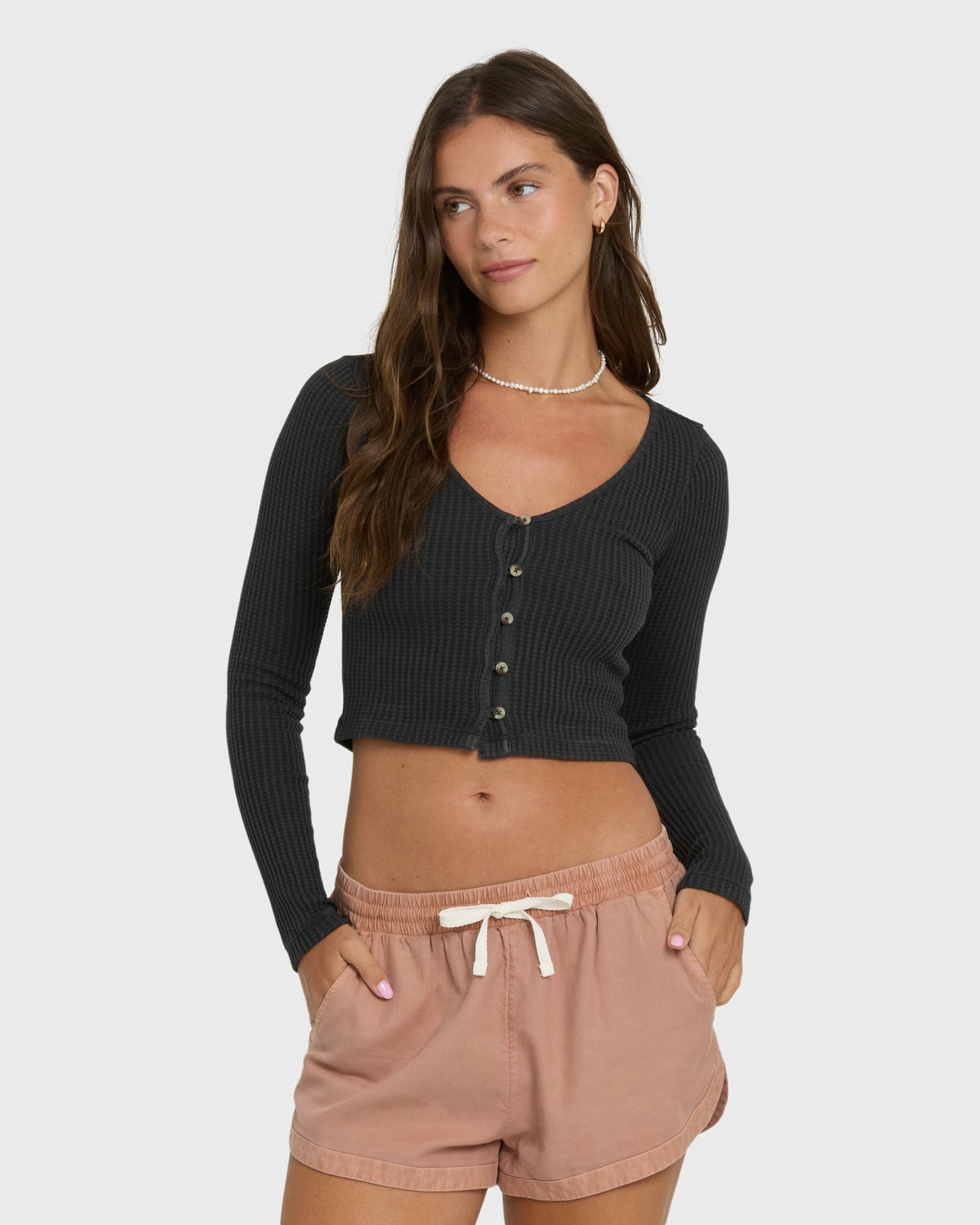 Billabong Women's Paxton Long Sleeve Cotton Knit Top - Black Sands