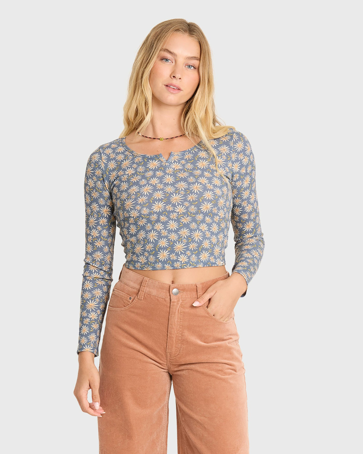 Billabong Women's Reese Long Sleeve Thermal Shirt - Blue Smoke