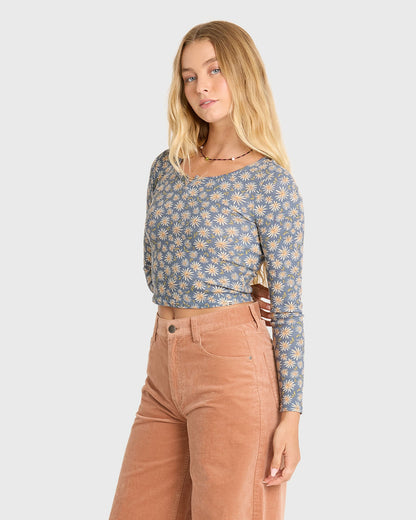 Billabong Women's Reese Long Sleeve Thermal Shirt - Blue Smoke