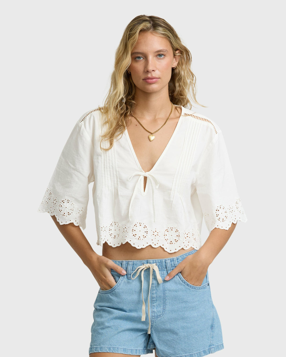 Billabong Women's Light And Airy Short Sleeve Cotton Blouse - Salt Crystal