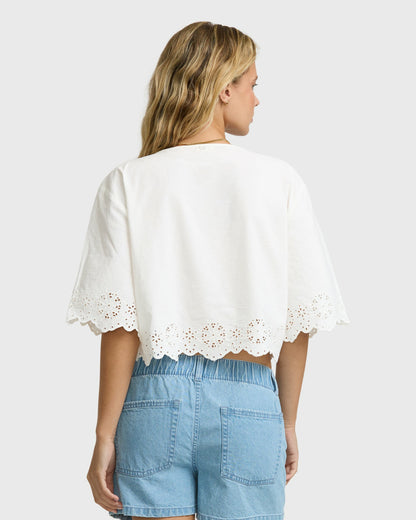 Billabong Women's Light And Airy Short Sleeve Cotton Blouse - Salt Crystal