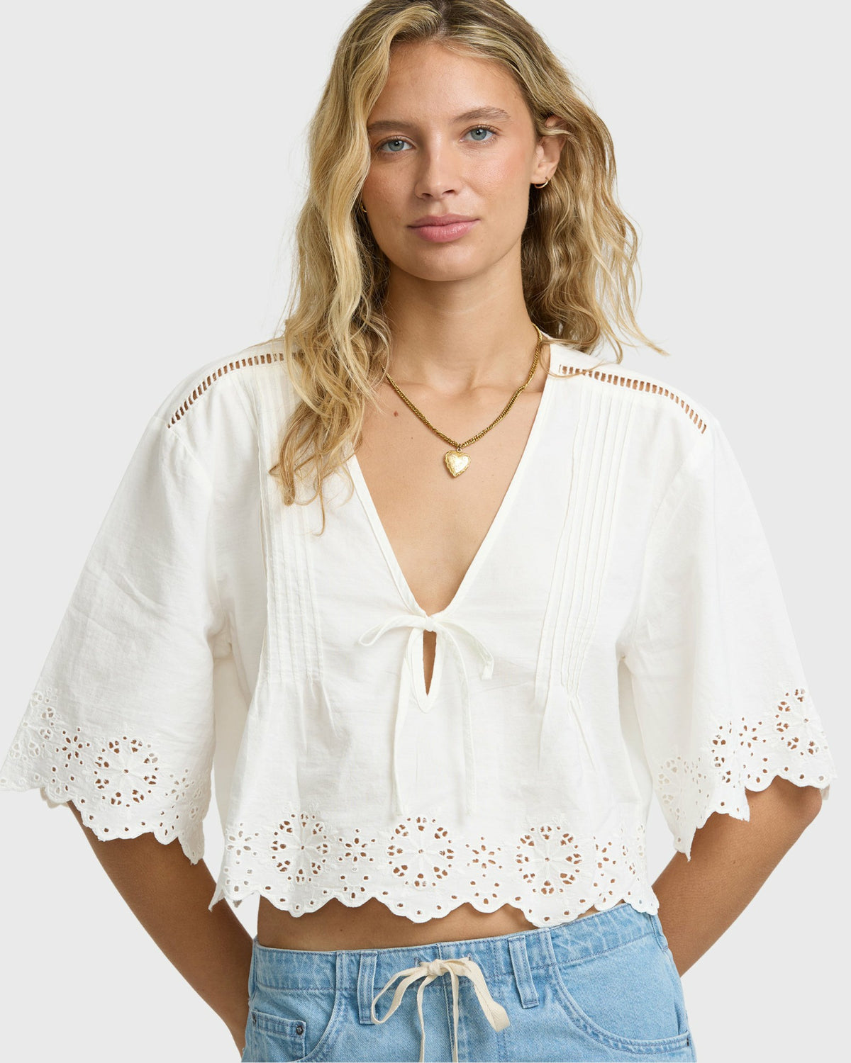 Billabong Women's Light And Airy Short Sleeve Cotton Blouse - Salt Crystal