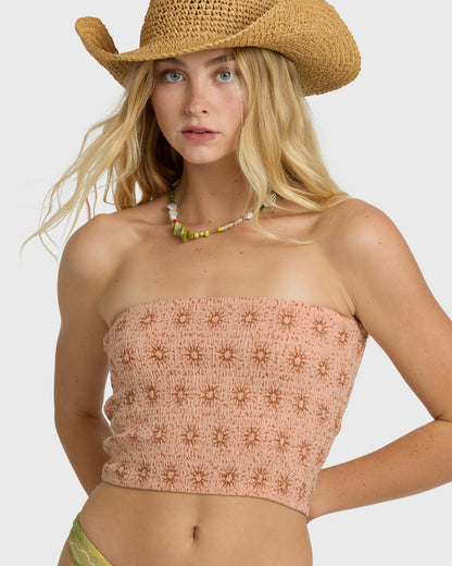 Billabong Women's Keep It Simple 2 Tube Print Tube Top - Light Peach