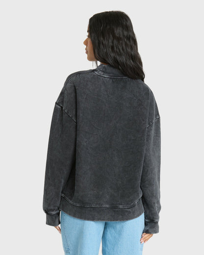 Billabong Women's Sun Washed Mock Neck Sweatshirt - Black Sands
