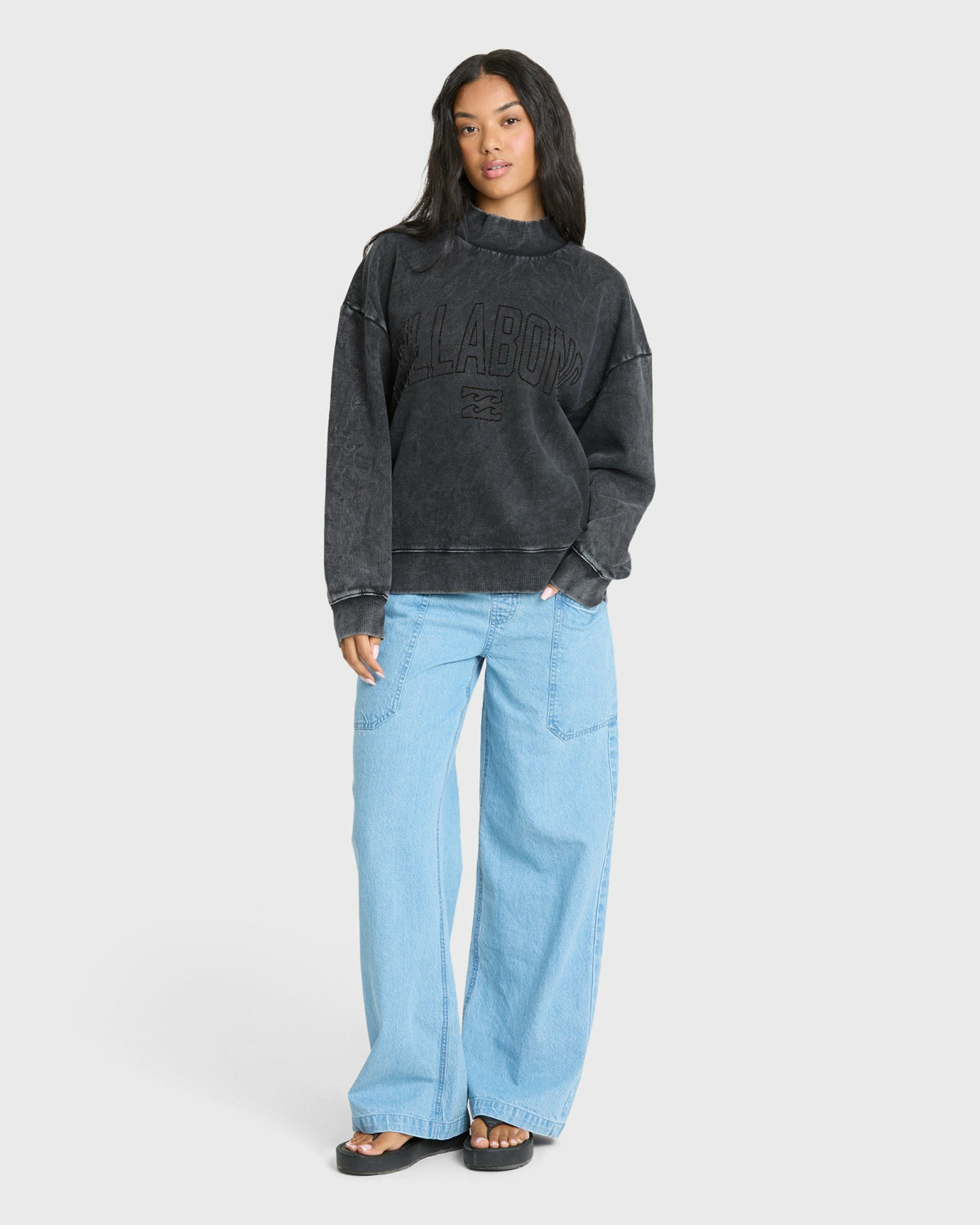 Billabong Women's Sun Washed Mock Neck Sweatshirt - Black Sands