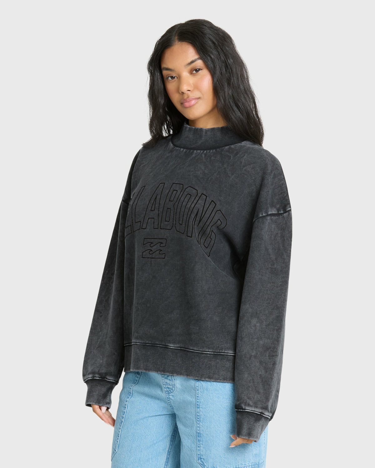 Billabong Women's Sun Washed Mock Neck Sweatshirt - Black Sands
