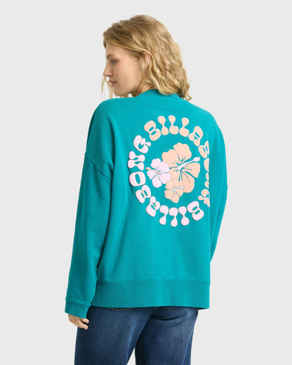 Billabong Women's Pinky Keen Palm Crewneck Sweatshirt - Deep Lagoon
